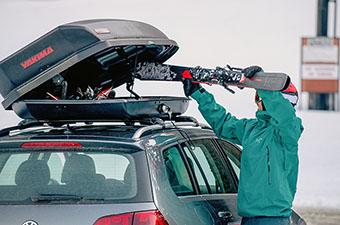 Rooftop cargo boxes (storing skis in Yakima SkyBox)